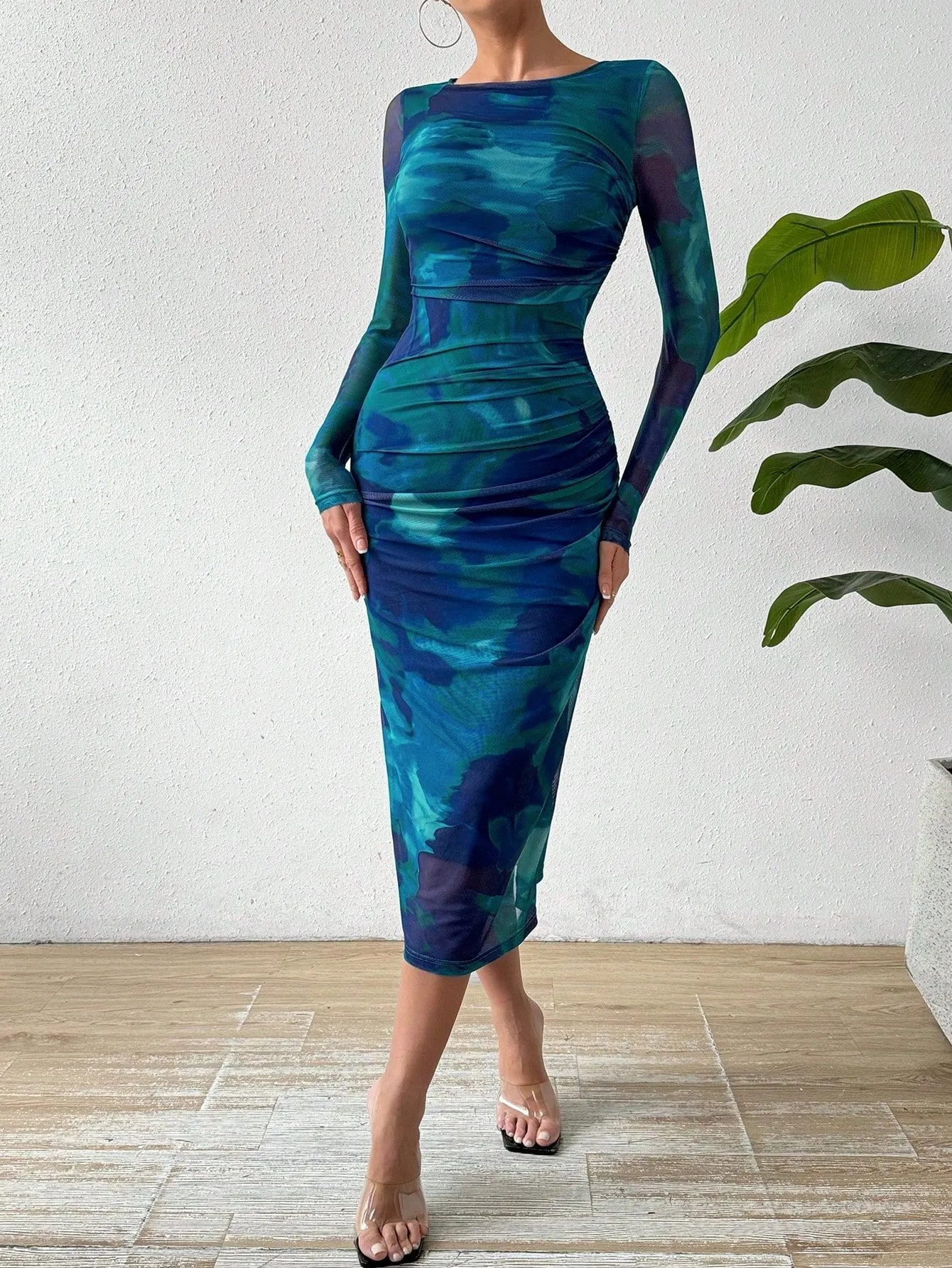 blue green bodycon dress Elven Blue Velvet Bell Sleeve Dress  French Meadows