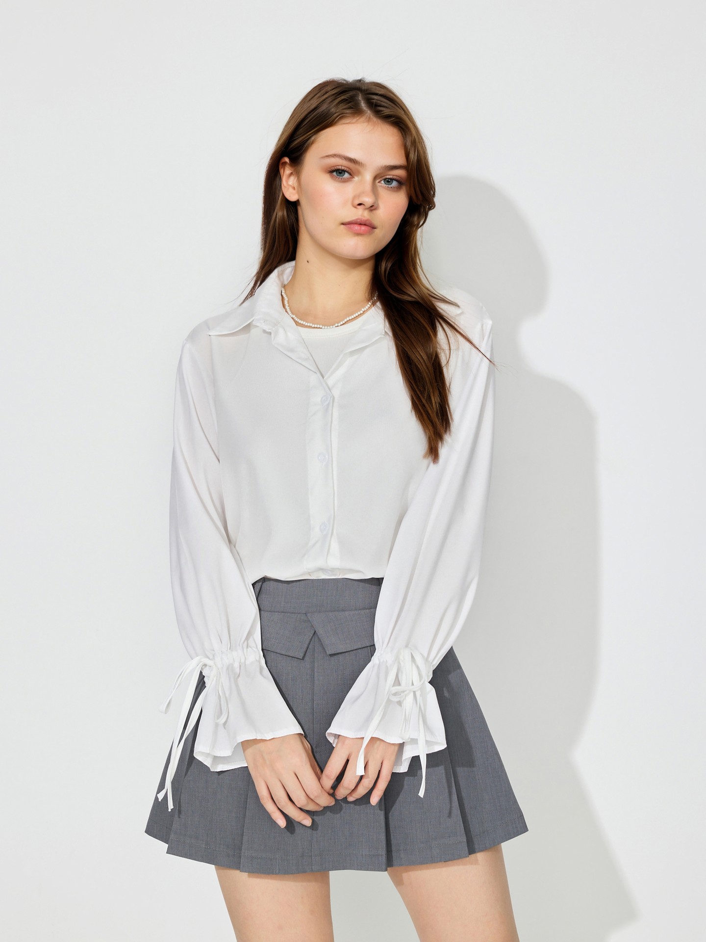 White Tied Placket Blouse