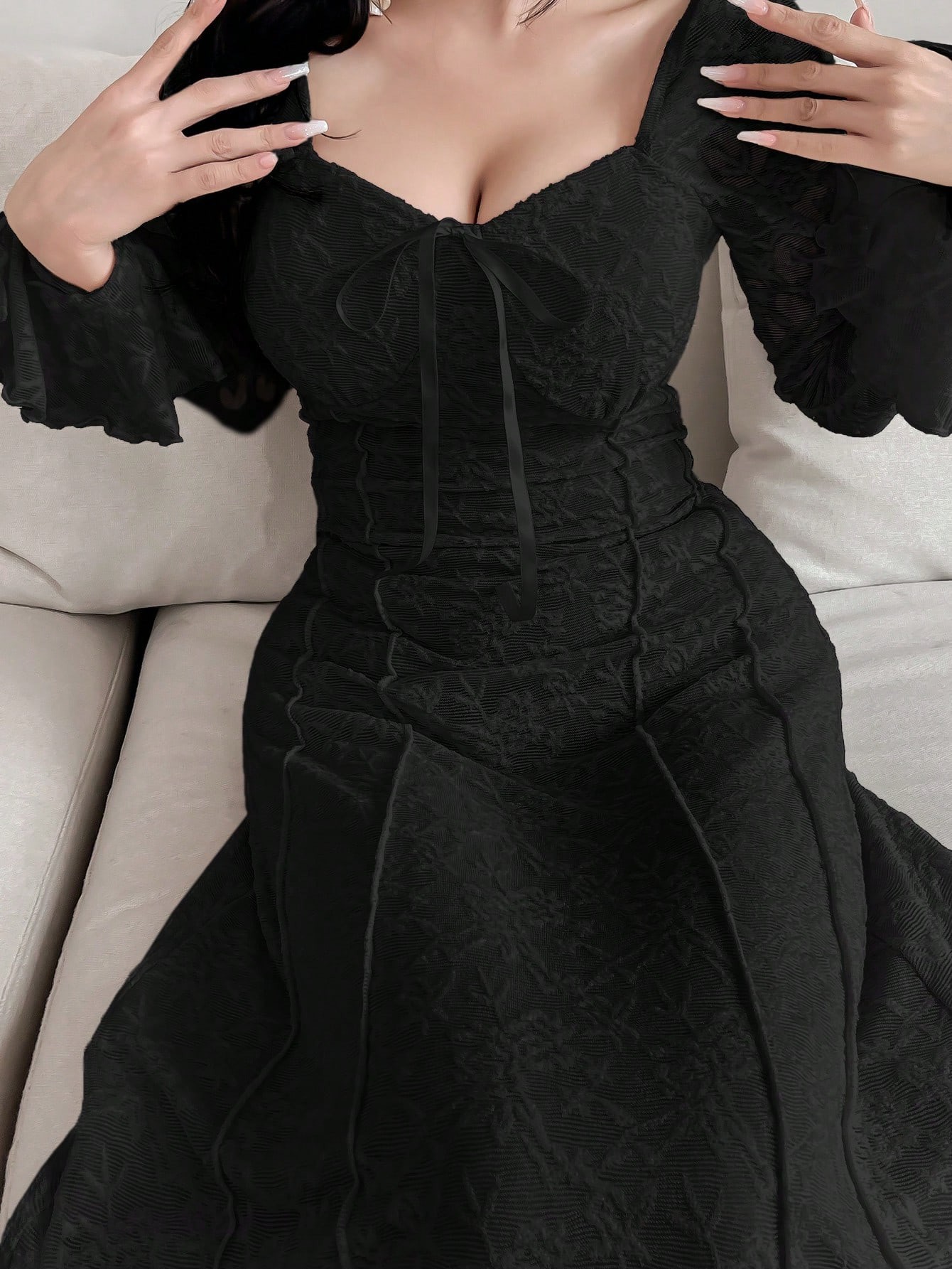 Black Tie Up A-Line Dress