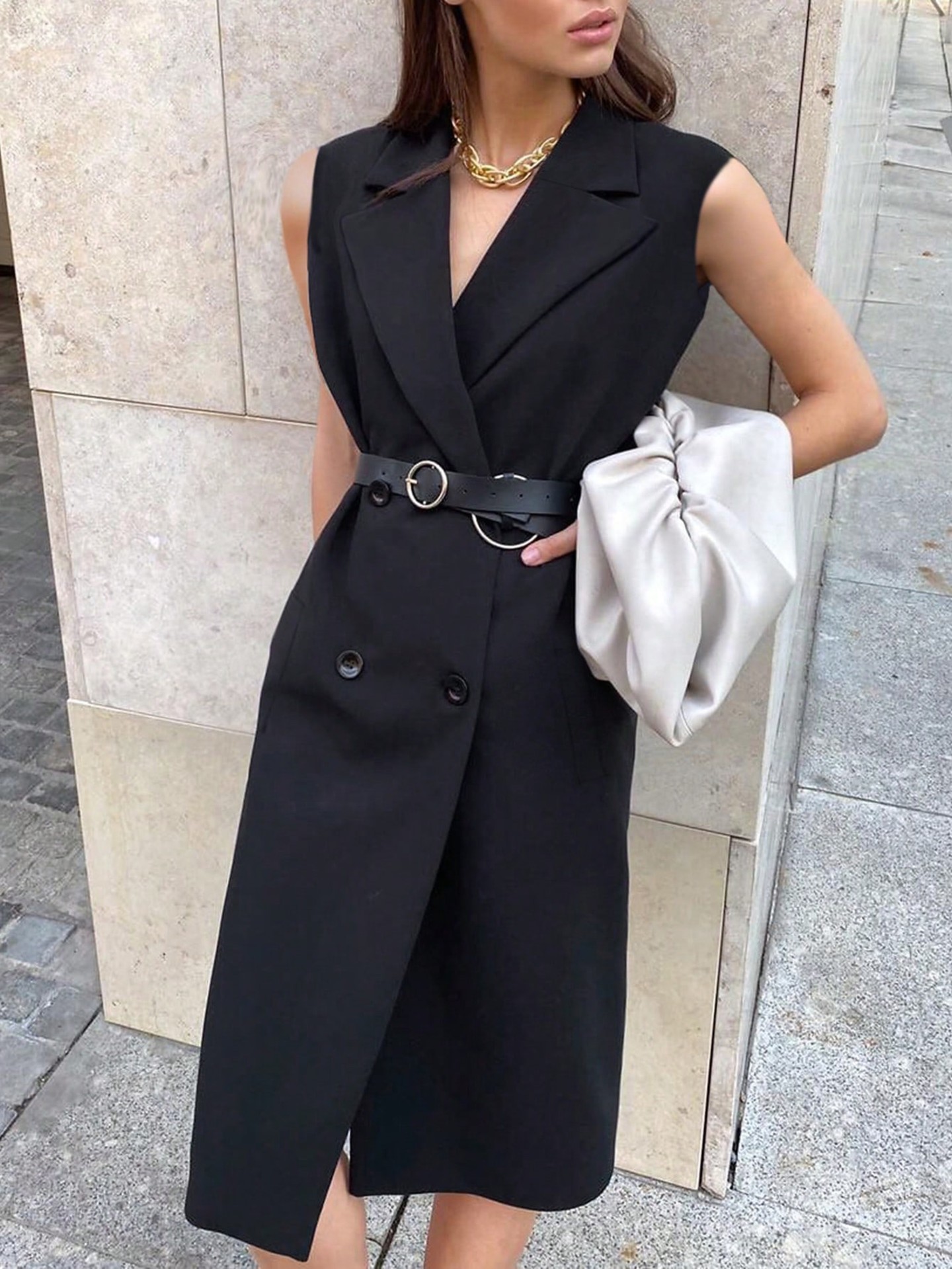 Black Slit Blazer Dress