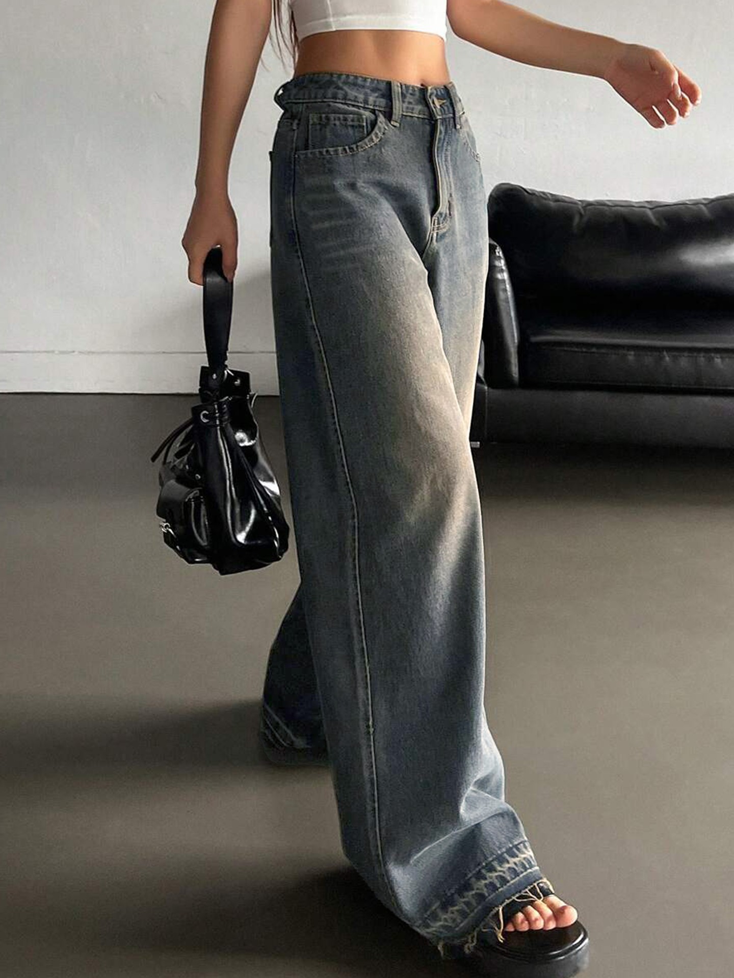 Vintage Dark Wash High Waist Vintage Dark Wash Wide Leg Jeans