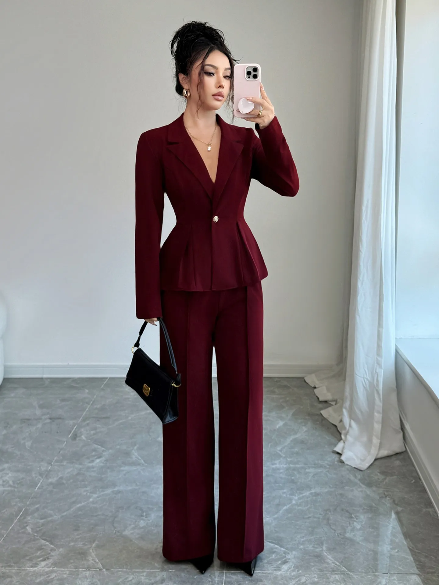 Bandana Detail Three-Piece Co-ord Set- burgundy main image 0