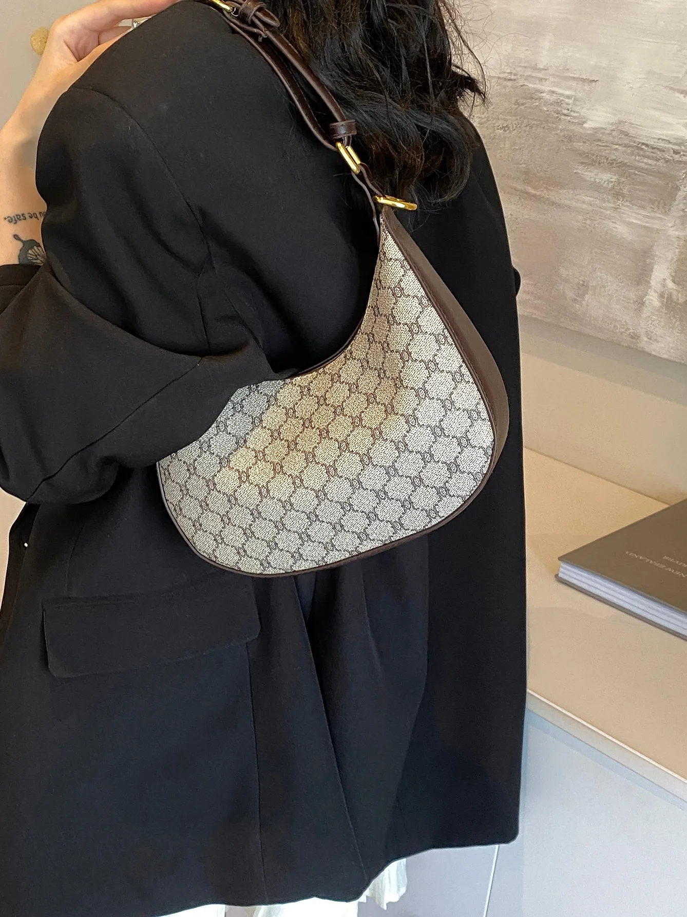 Fresh plaid ruffled shoulder Bag