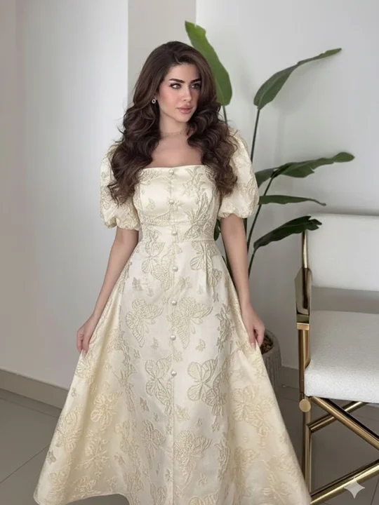 navy blue dress for baby girl Floral Jacquard Tea Length Midi Dress - Guillermo Pharis Bridal Wedding  Dresses | Custom Made Gowns in Denver, CO | Los Angeles, CA main image 1