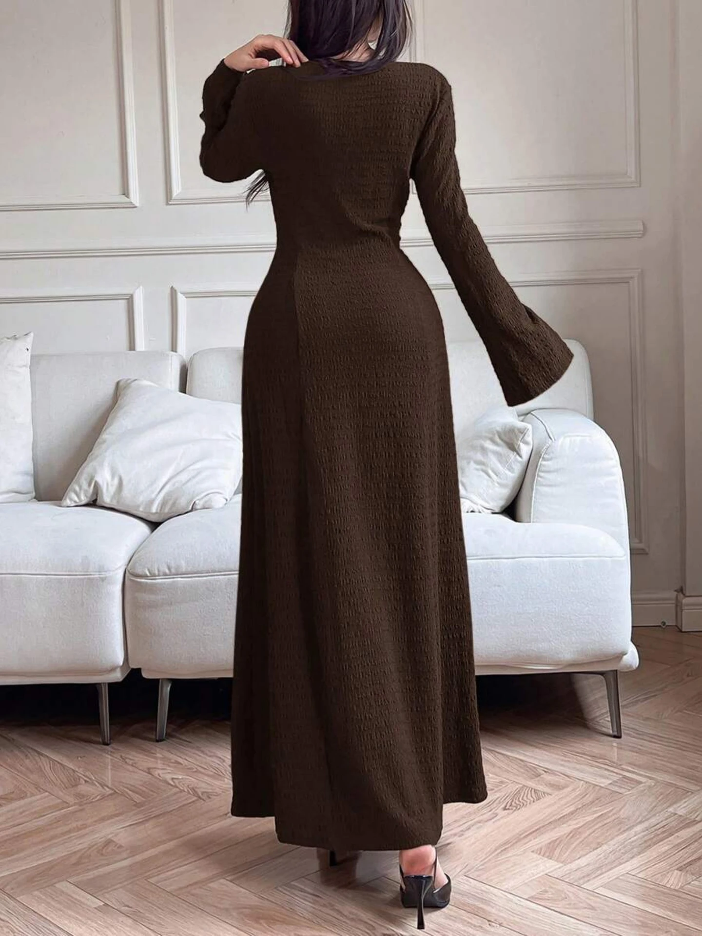 brown tie up dress Brown Tie-Front Midi Dress - All Dresses
