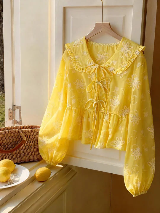 Puff Sleeve Yellow Striped Tie-Up Blouse | Savana | Bestsellers