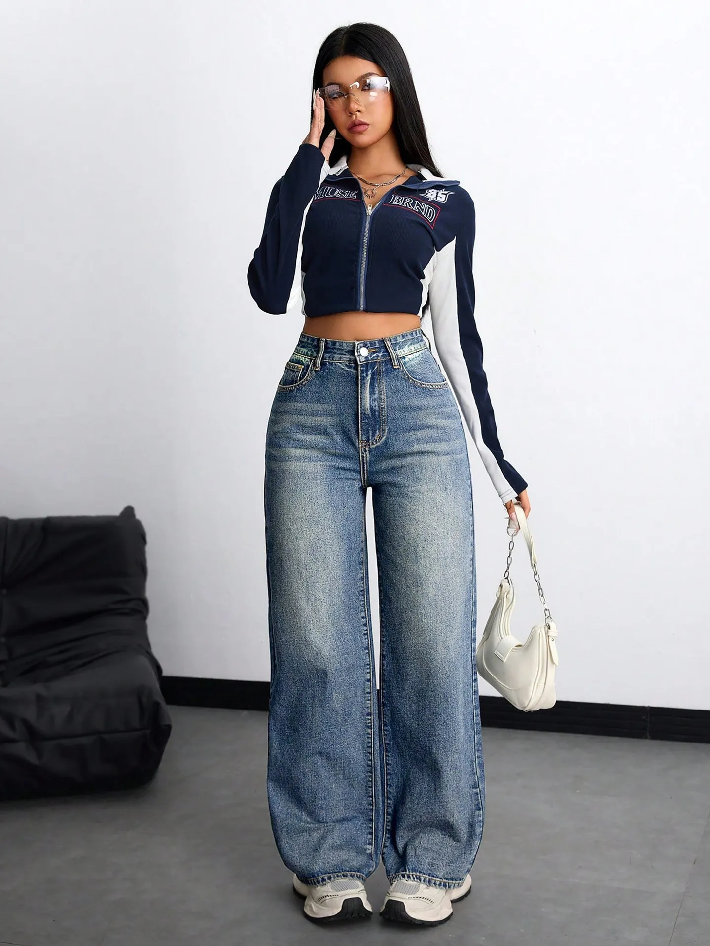 Washed Iconic Stretch Jeans, Navy