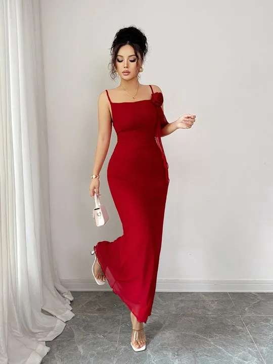 fitted lace wedding dress Flirty Red Georgette Designer Short Dress For Women Online – Ordinaree main image 0