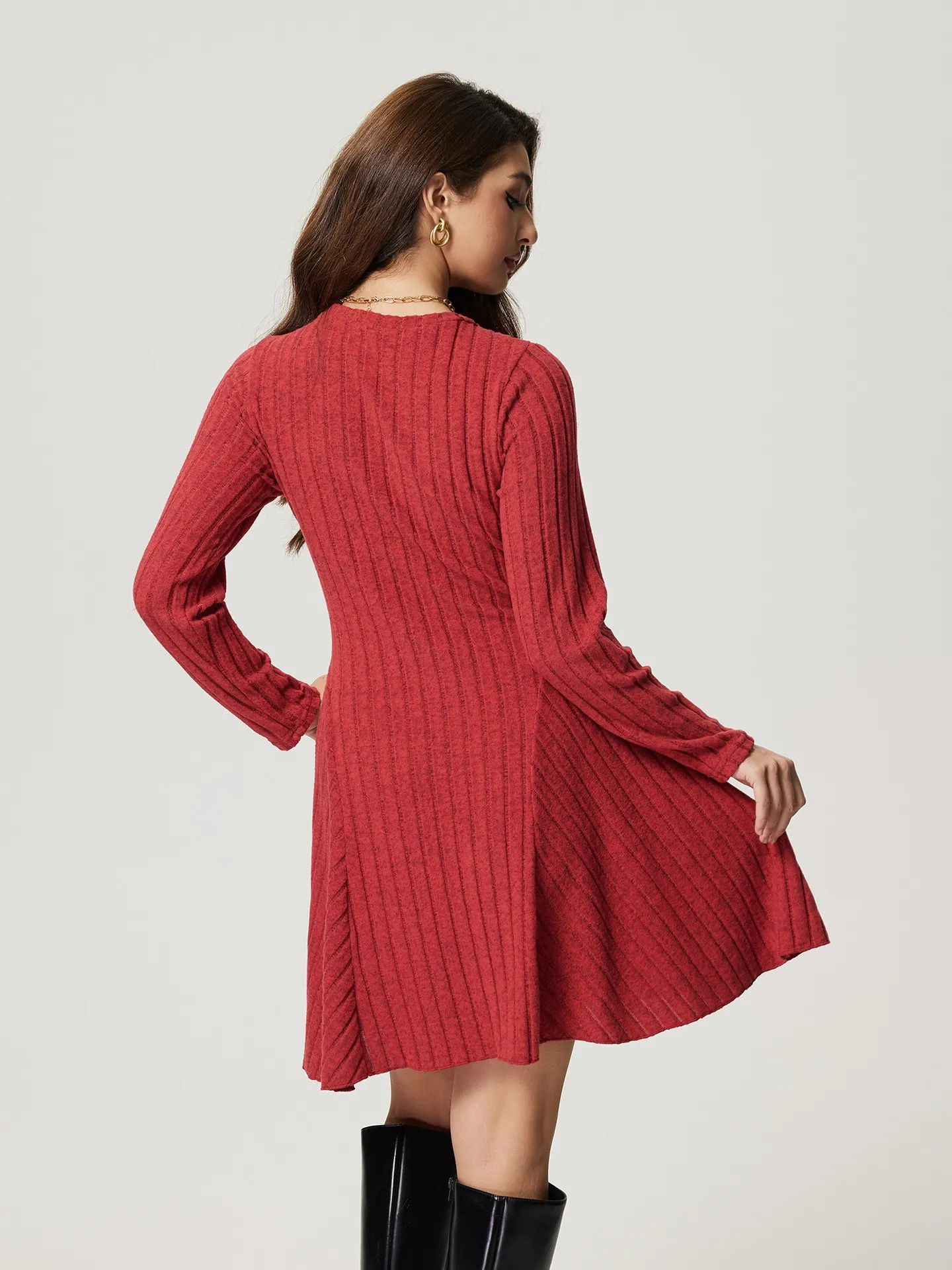 Rib-Knit Long Sleeve A-Line Dress | Savana | Bestsellers
