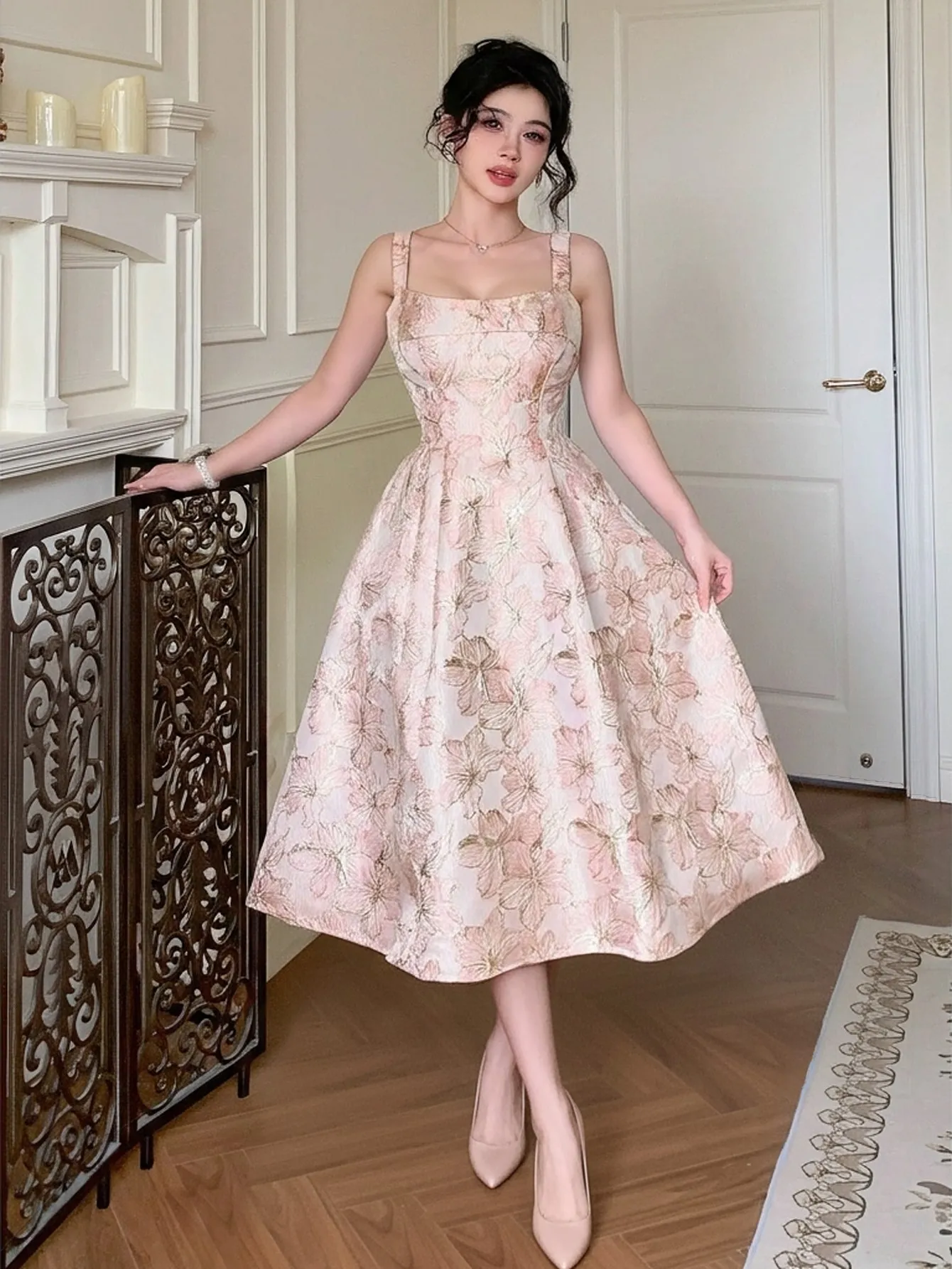 long sleeve chiffon dress maxi Elsie Modern A-Line Long Sleeves Chiffon Dresses, Blushing Pink
