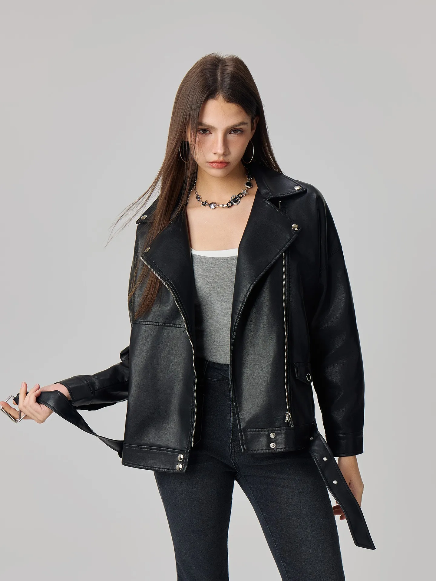 【AMERI】2WAY COMPACT FAKE LEATHER JACKET Ameri☆ 2WAY COMPACT FAKE LEATHER JACKET
