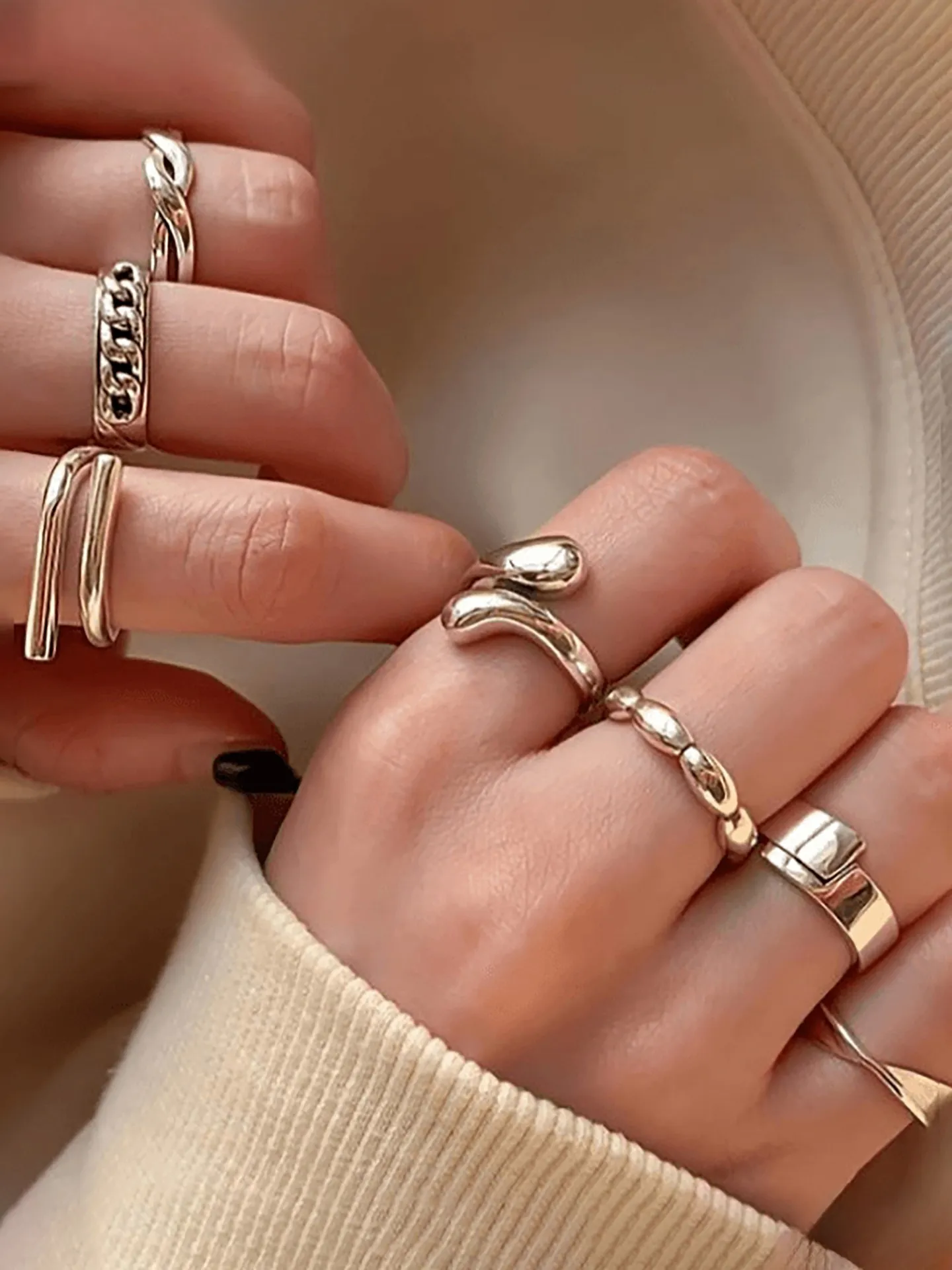 Modern Golden Geometric Rings Set main image 1