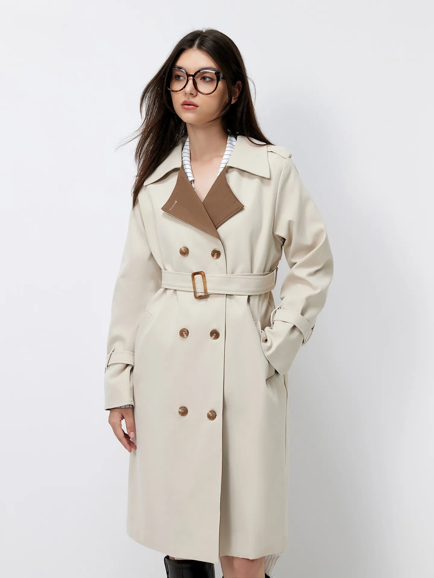 Belted Trench Two Tone Trench Coat CM-CS846472 Women Elegant Seoul