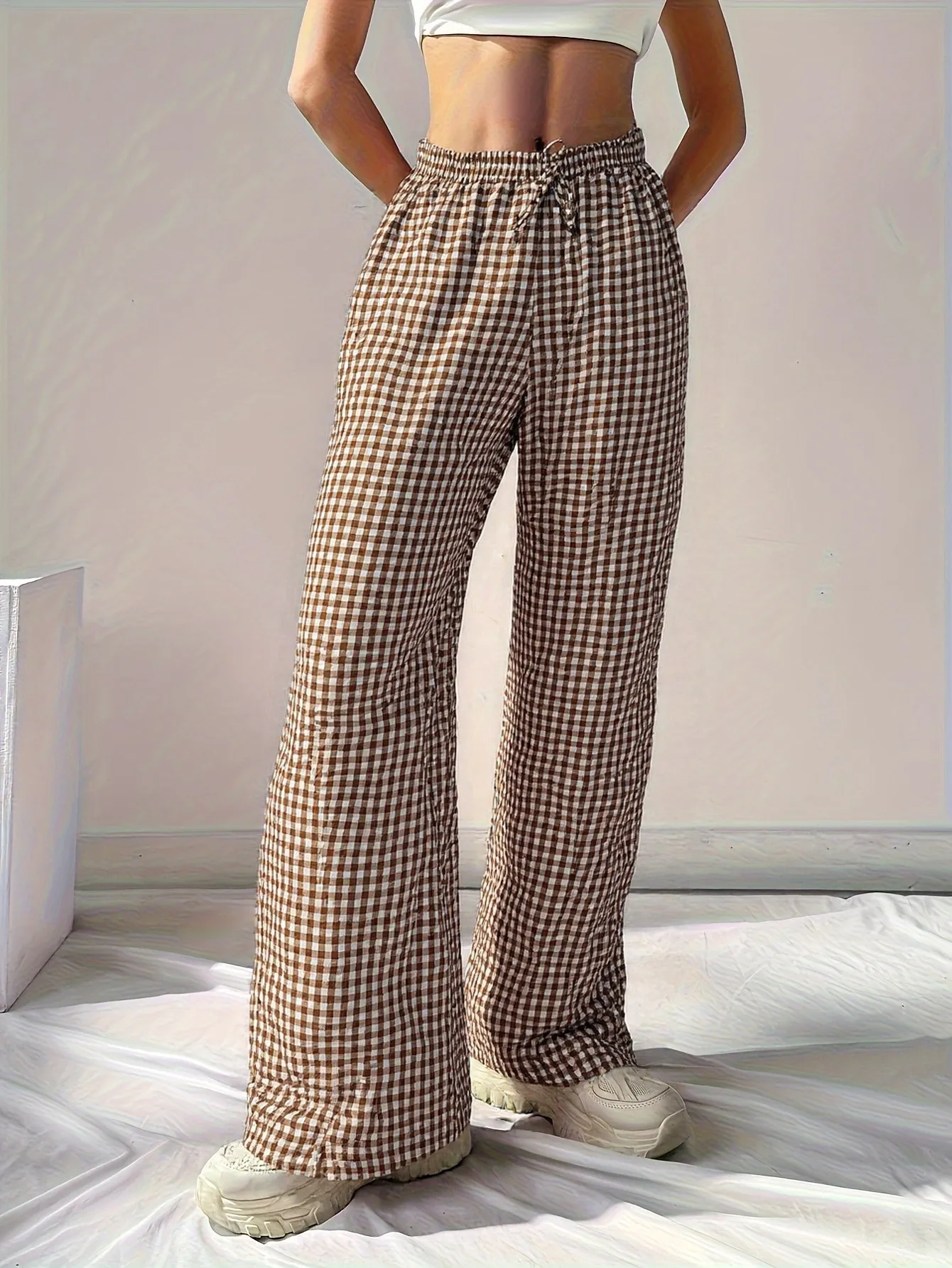 Wide Leg Pants Shein Tartan Trousers Gingham Pants Target