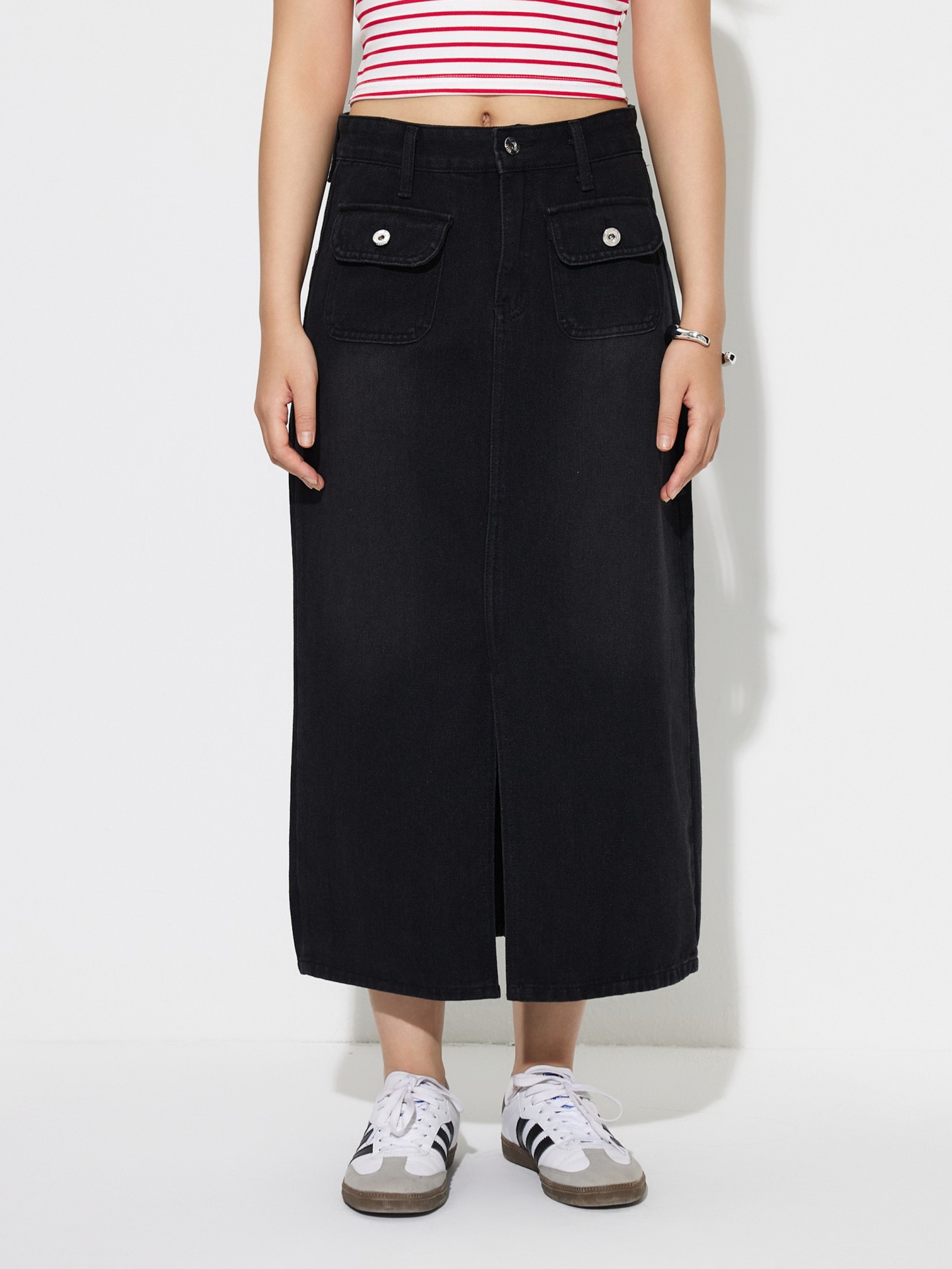Black Denim A-Line Skirt