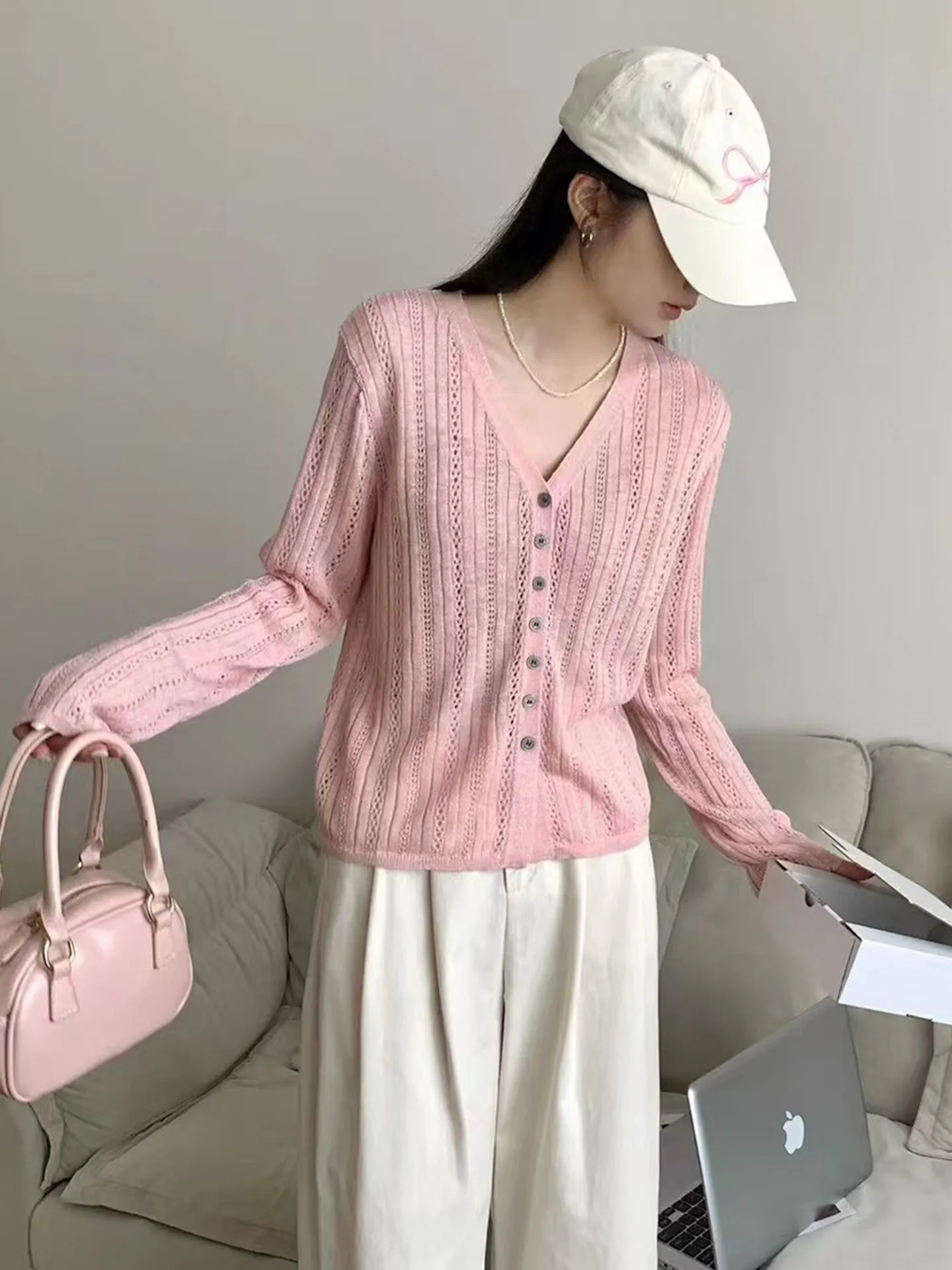 Sweetheart Button Knit Top - Pink main image 1