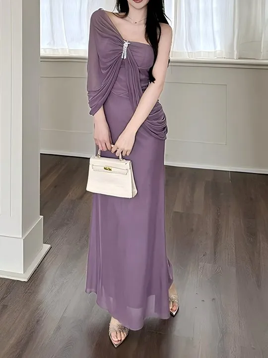 chinese dress ladies Refreshing Purple Colored Party Wear Woven Georgette Gown main image 0