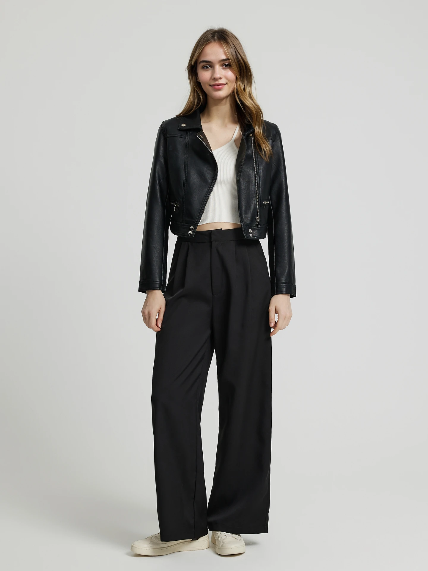 Fleece & Faux Leather Long Wrap Jacket Very Black/Very Black - SPANX
