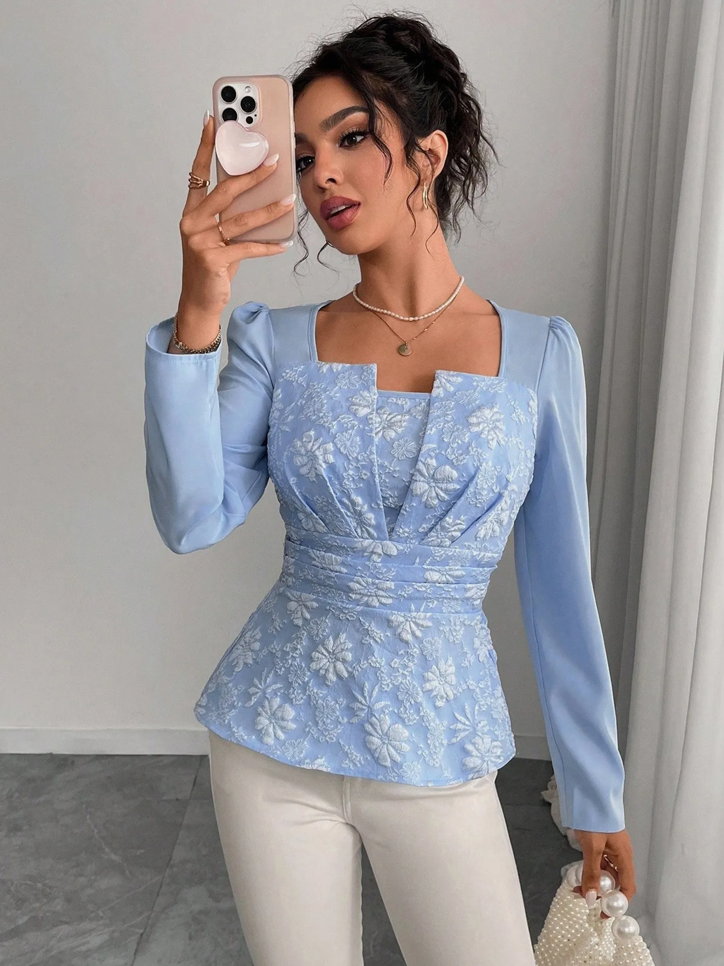 Elegant Jacquard Floral Peplum Top | Savana | Bestsellers