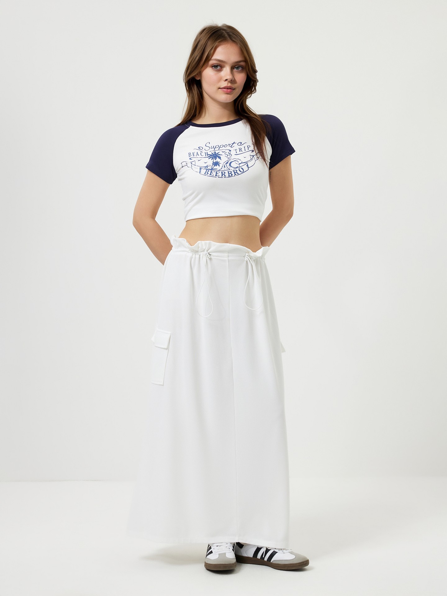 White Pocket A-Line Skirt