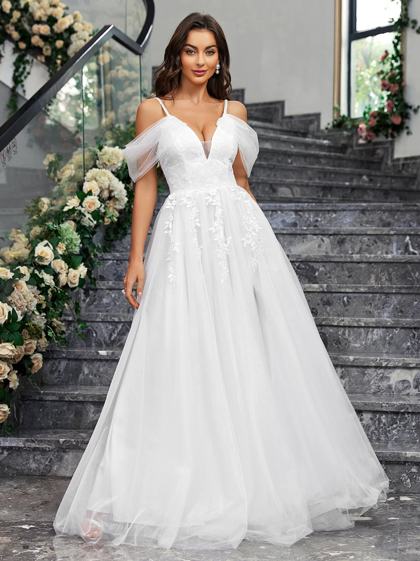 strapless open back dress A Line V Neck Backless Black Lace Prom Dresses, Open Back Black Lace F –  jbydress main image 1