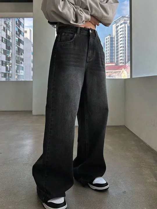 Black Washed Hyper Wide Leg Baggy Jeans(Buy Black High Rise Black Washed Hyper Wide Leg Baggy Jeans(Buy Black High Rise
