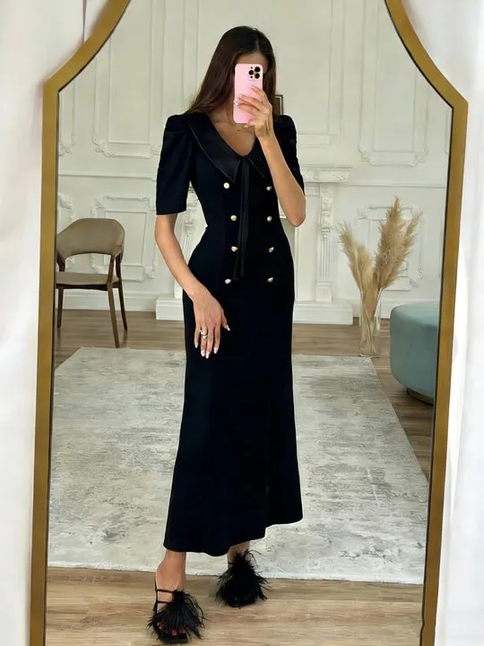 black midi dress for women Beaded Detail Halter Sheath In Effortless polish Velvi - Janelle Midi Dress