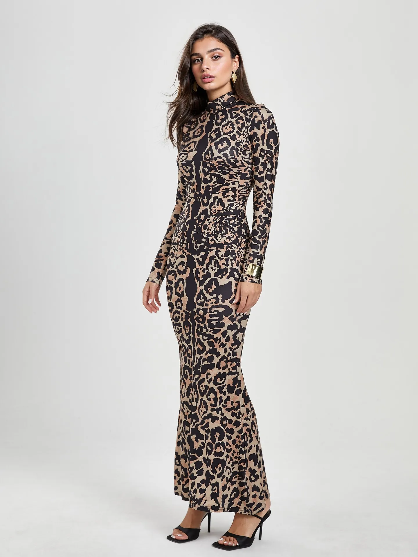 long sleeve leopard print bodycon dress Flocked Velvet Leopard Print Bodycon main image 1