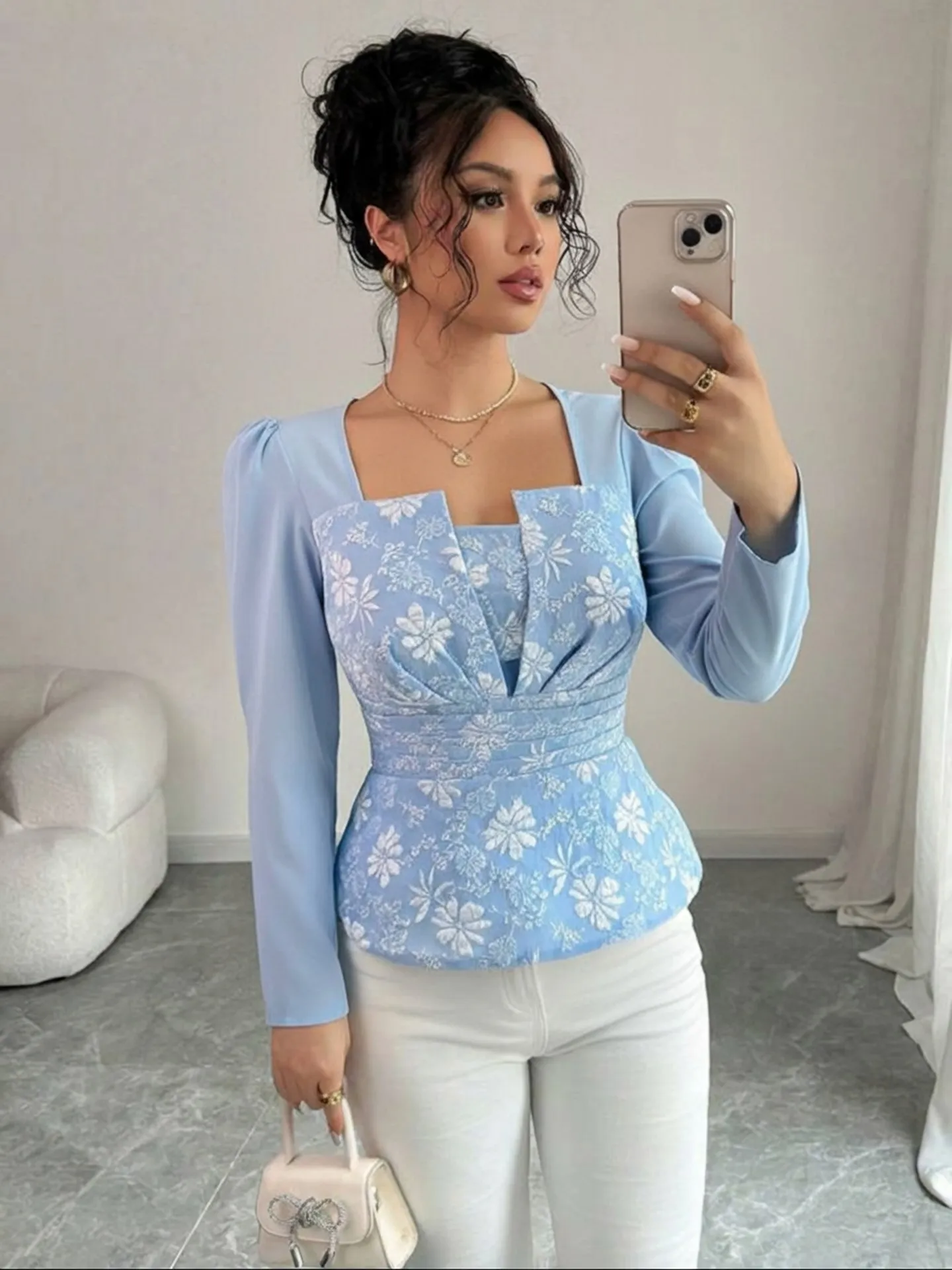 Elegant Jacquard Floral Peplum Top | Savana | Bestsellers