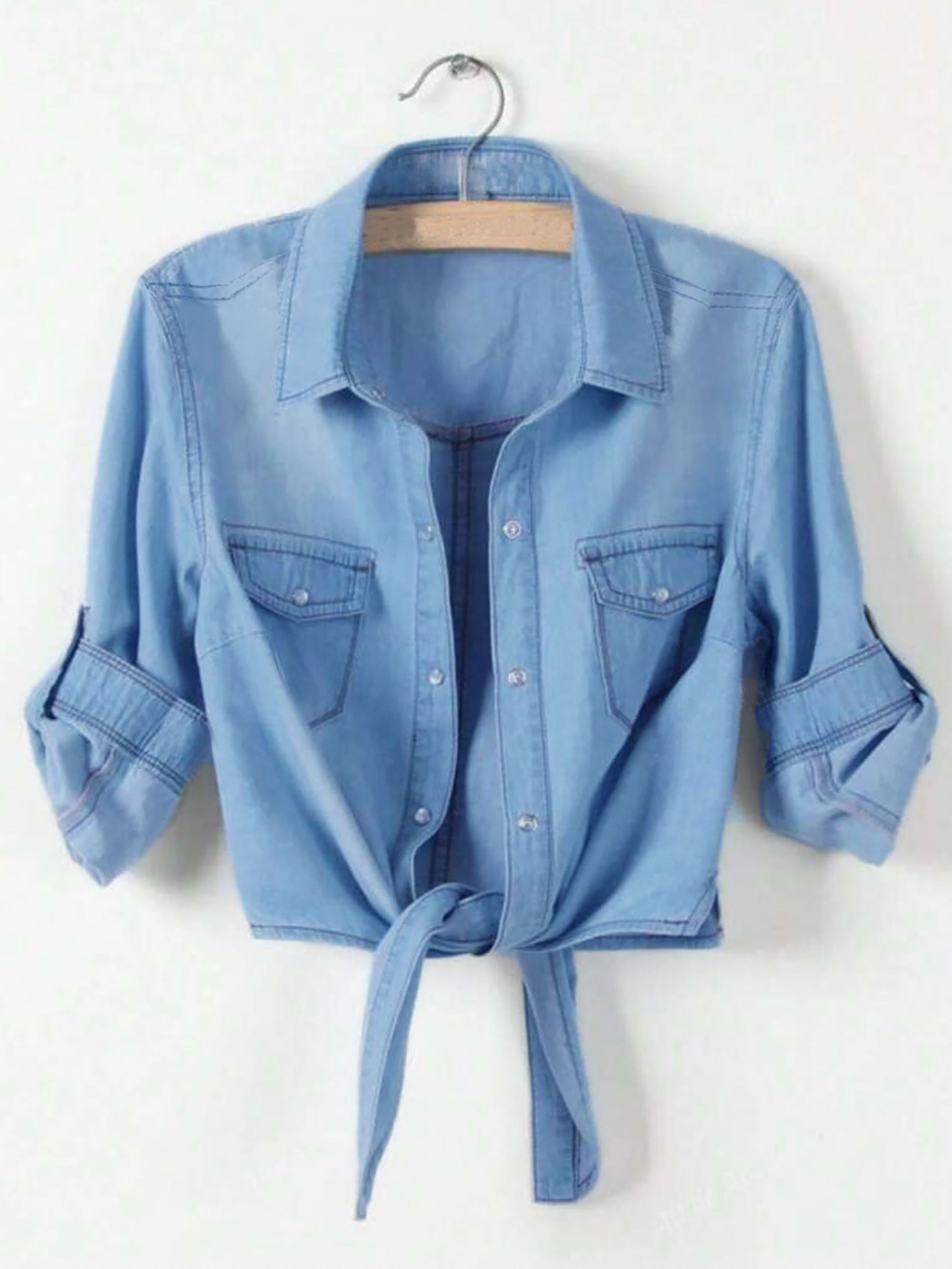 Medium Wash Lace Up Denim Blouse