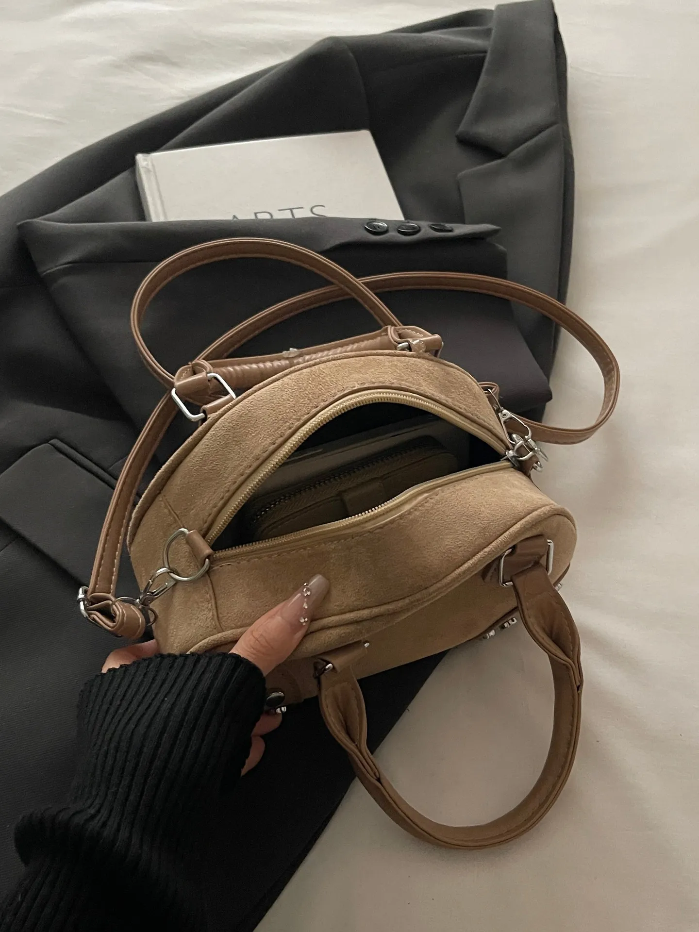Studded Top Handle Shoulder Bag - Beige main image 1