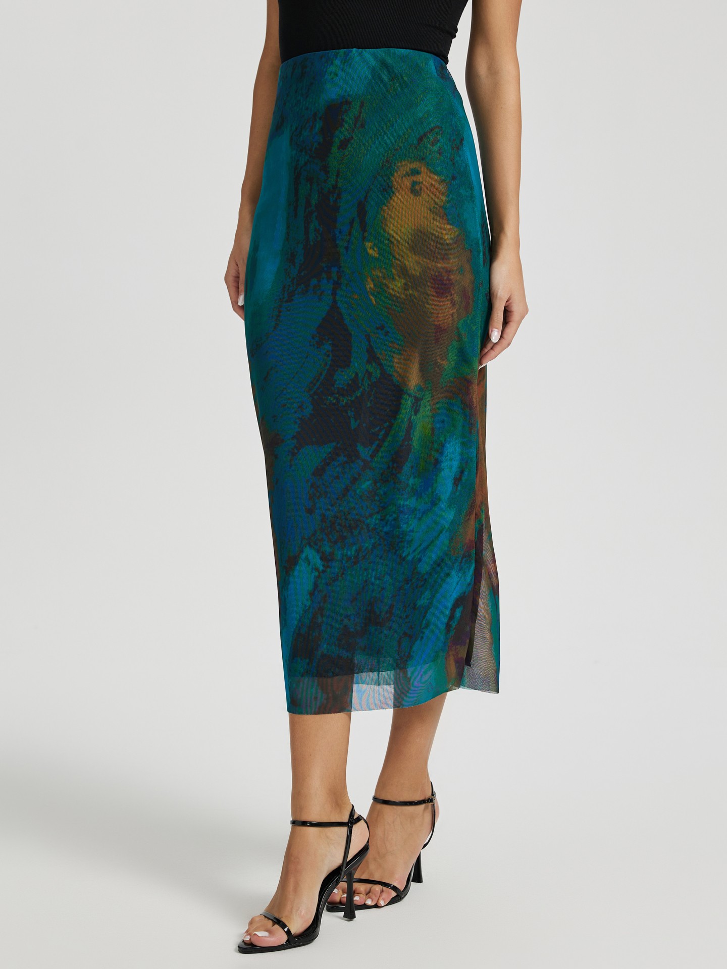 Blue Printed Straight Skirt