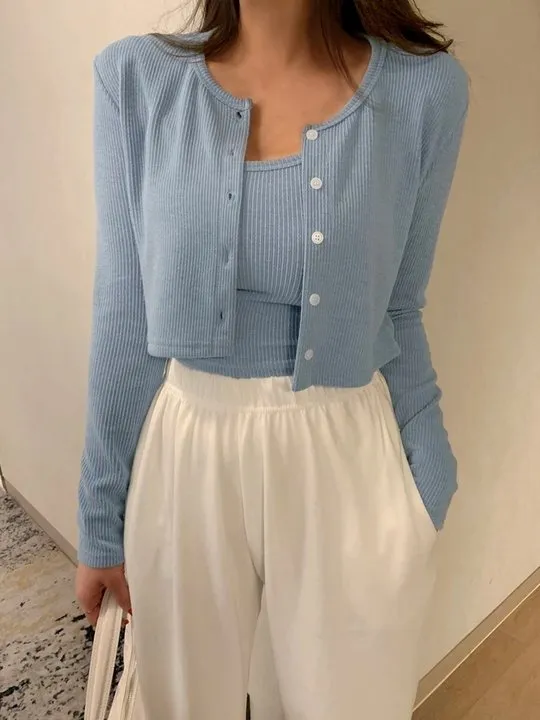 【DALLA】contrast fake two piece Fake two-piece contrast waist blouse | Savana | Bestsellers