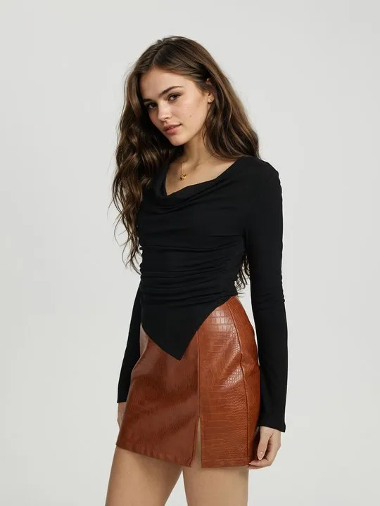 Draped Top in Black Black