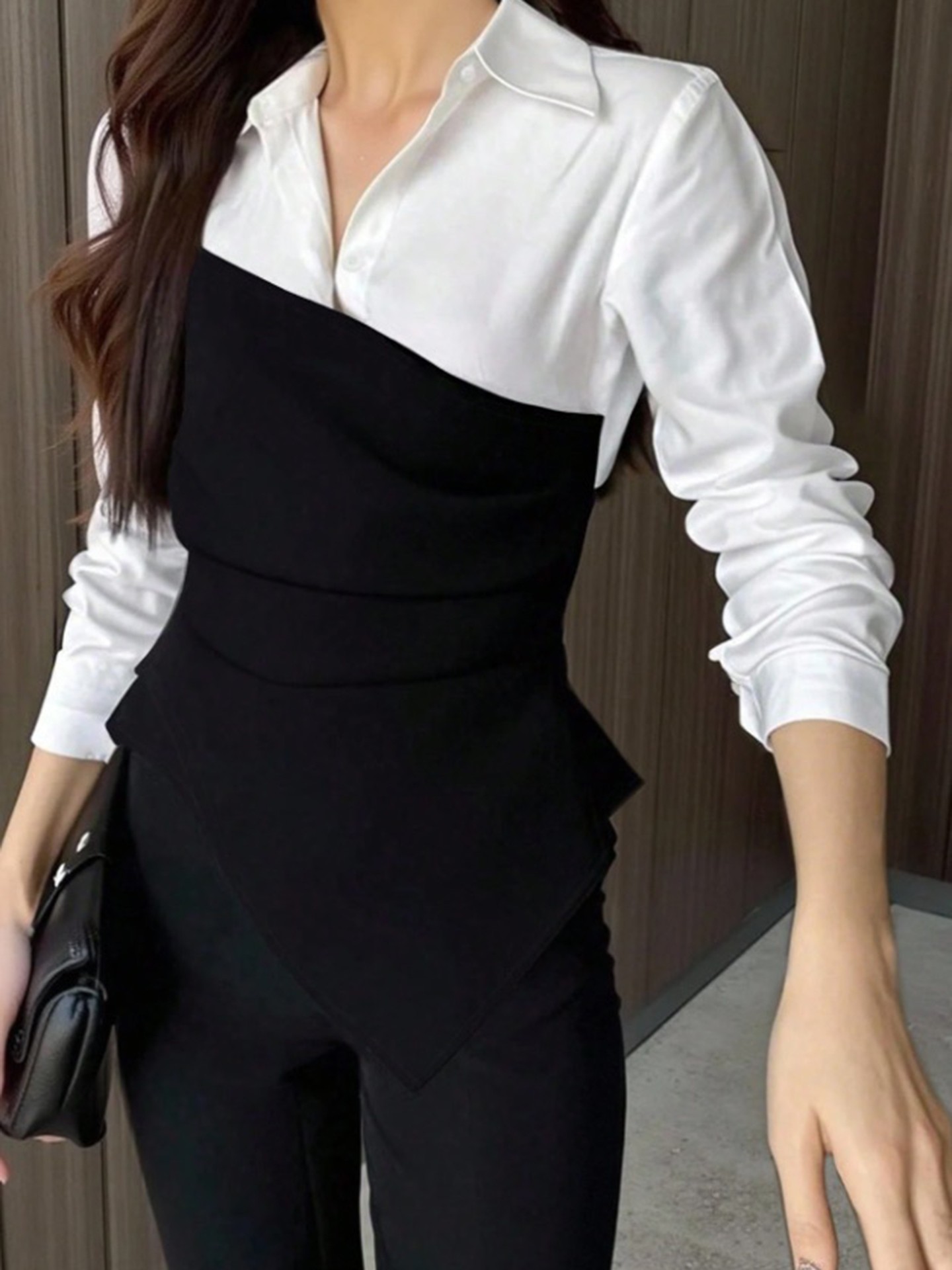 Black-White Contrast Blouse