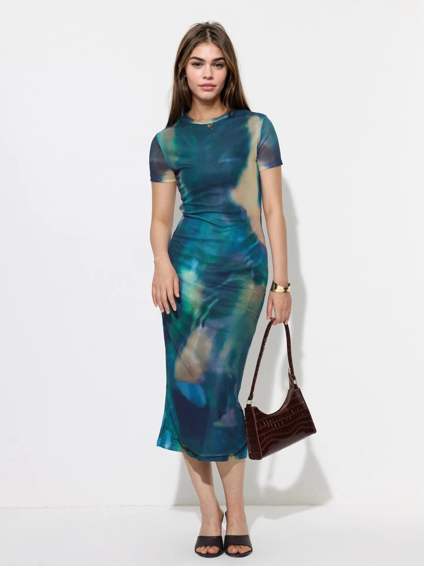 blue and green bodycon dress Green Ribbed Spaghetti Strap Bodycon Midi Dress Small