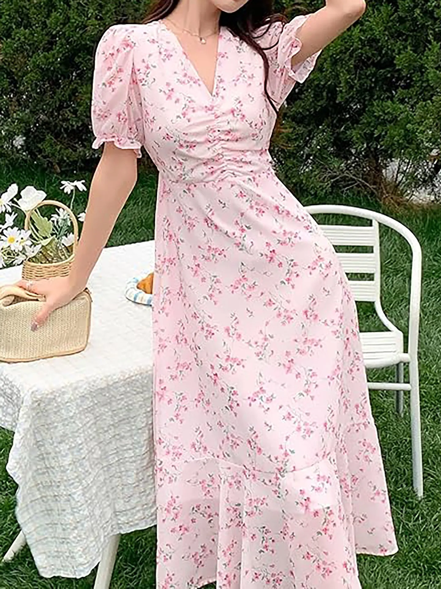 light pink floor length dress Primavera Couture 3798 Size 00 Baby Pink Long Beaded One Shoulder Prom Dress with a Cutout & Ruffle Slit main image 1