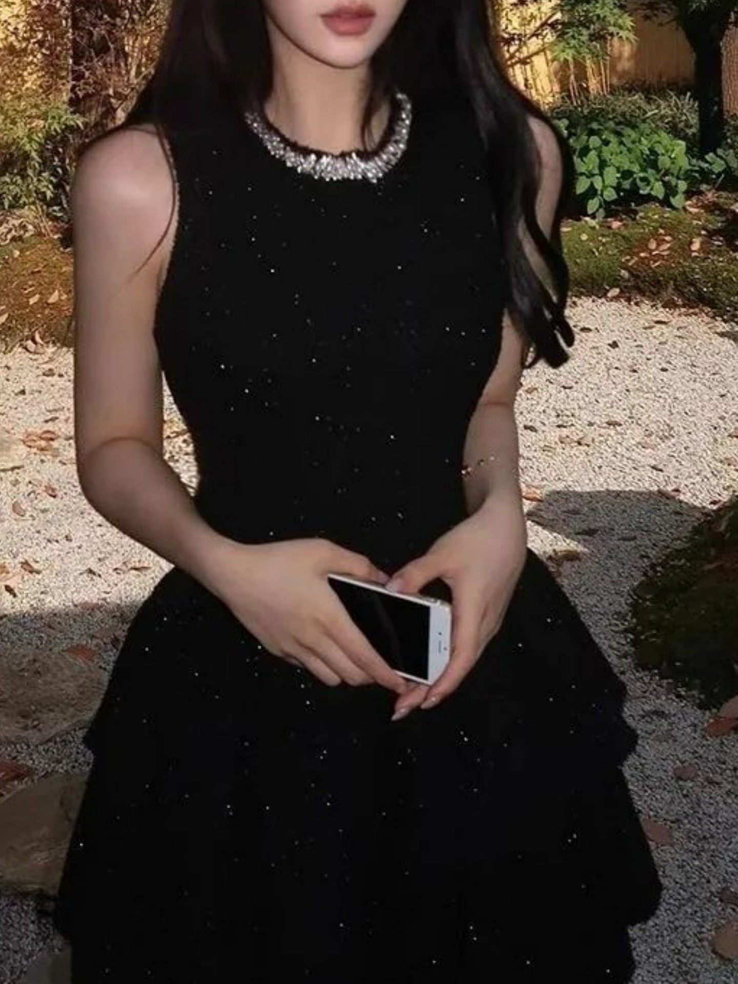 Black Rhinestone A-Line Dress