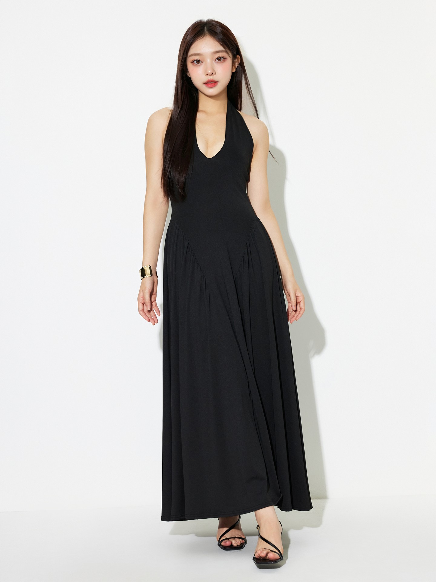 Black Open Back Sleeveless A-Line Dress