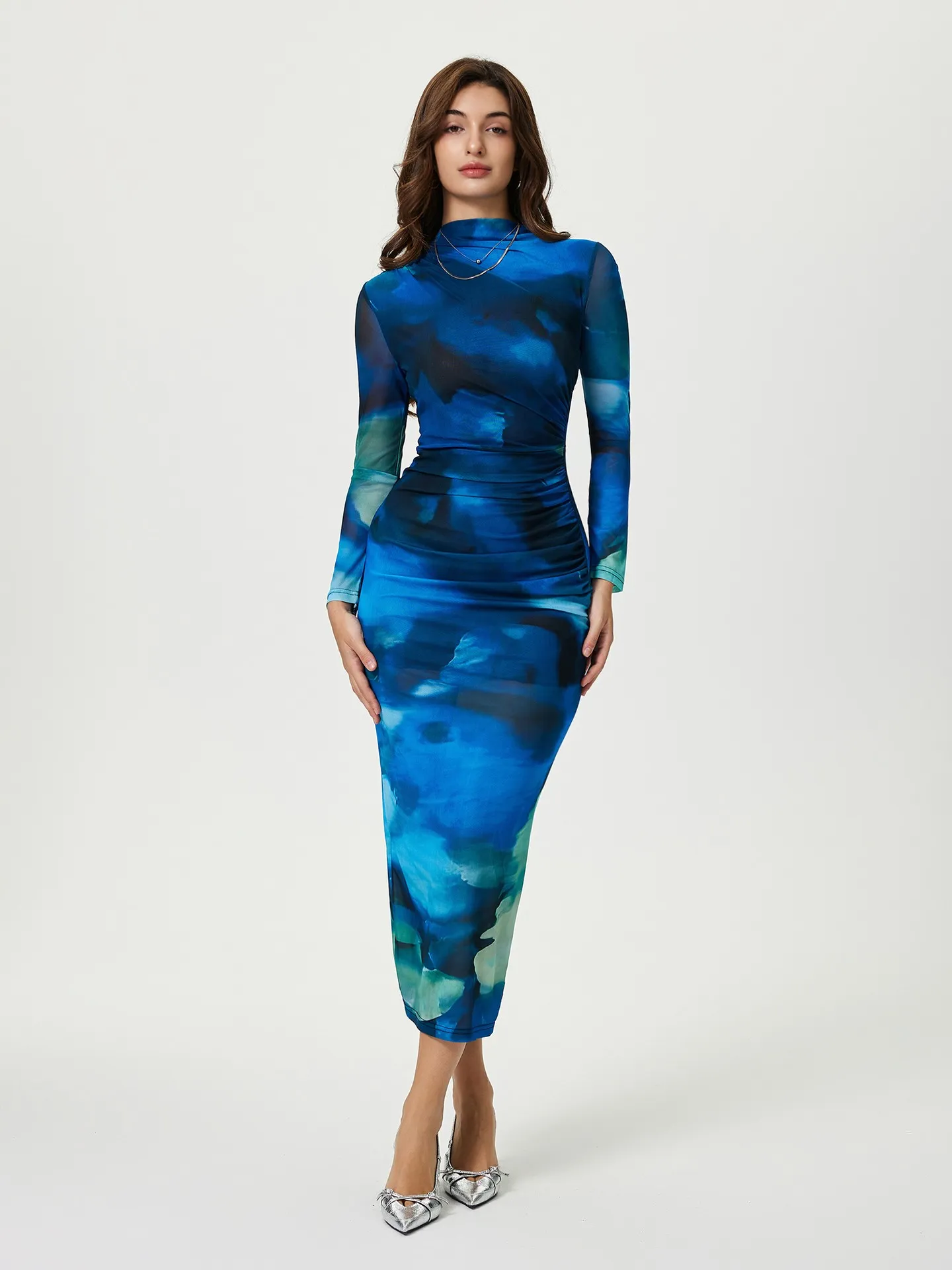 blue velvet dressing gown Tie-Dye Ruched Bodycon Mesh Cami Maxi Dress – Blue Zone Planet
