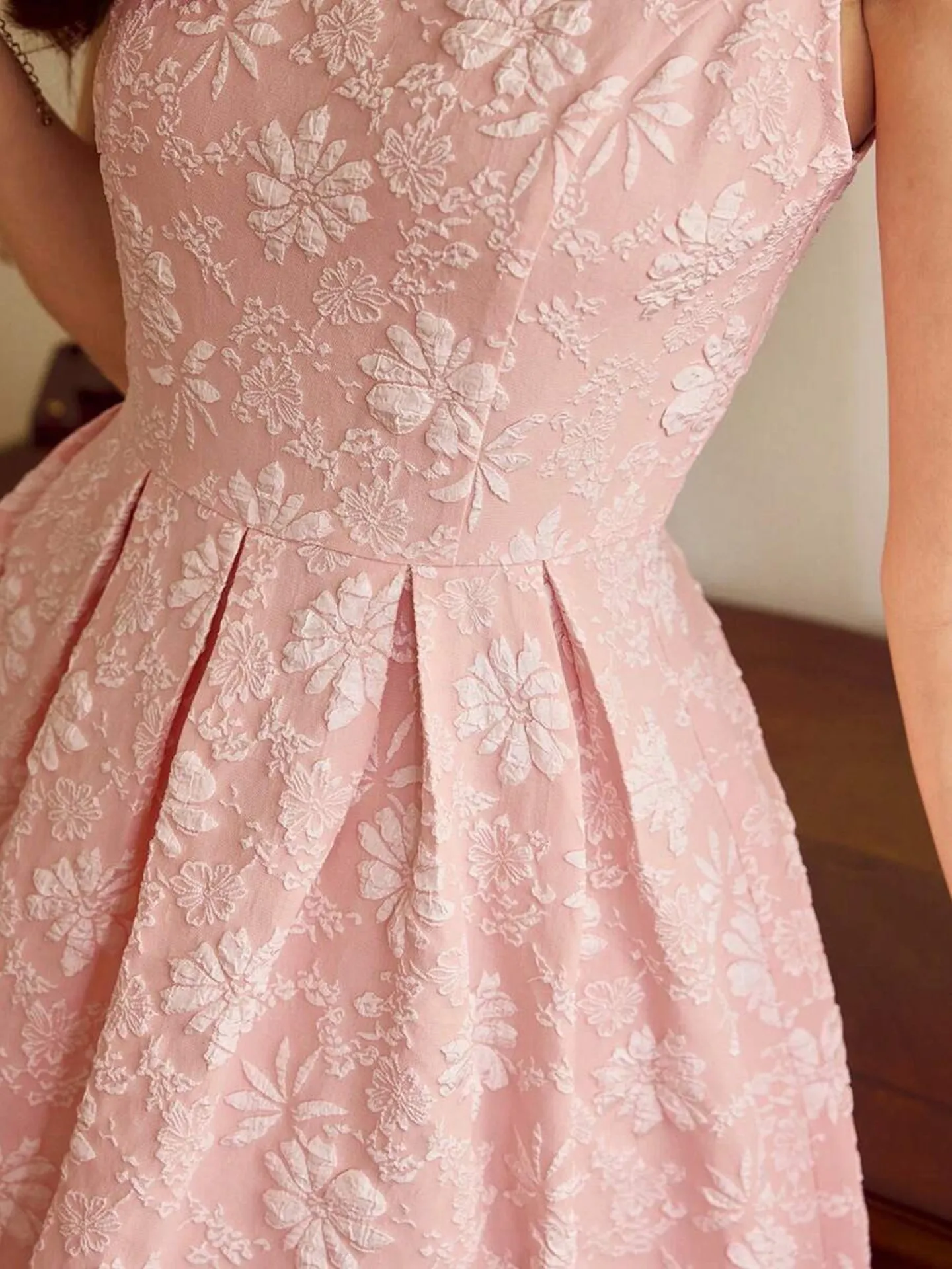 Pink Sequined A-Line Tissue Dress