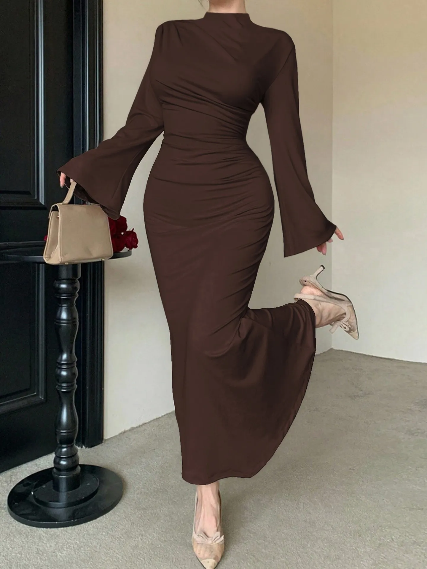 brown one shoulder dress Dark Mini Size:US Size 20W rococo fashion 2025 Off the Shoulder Blue