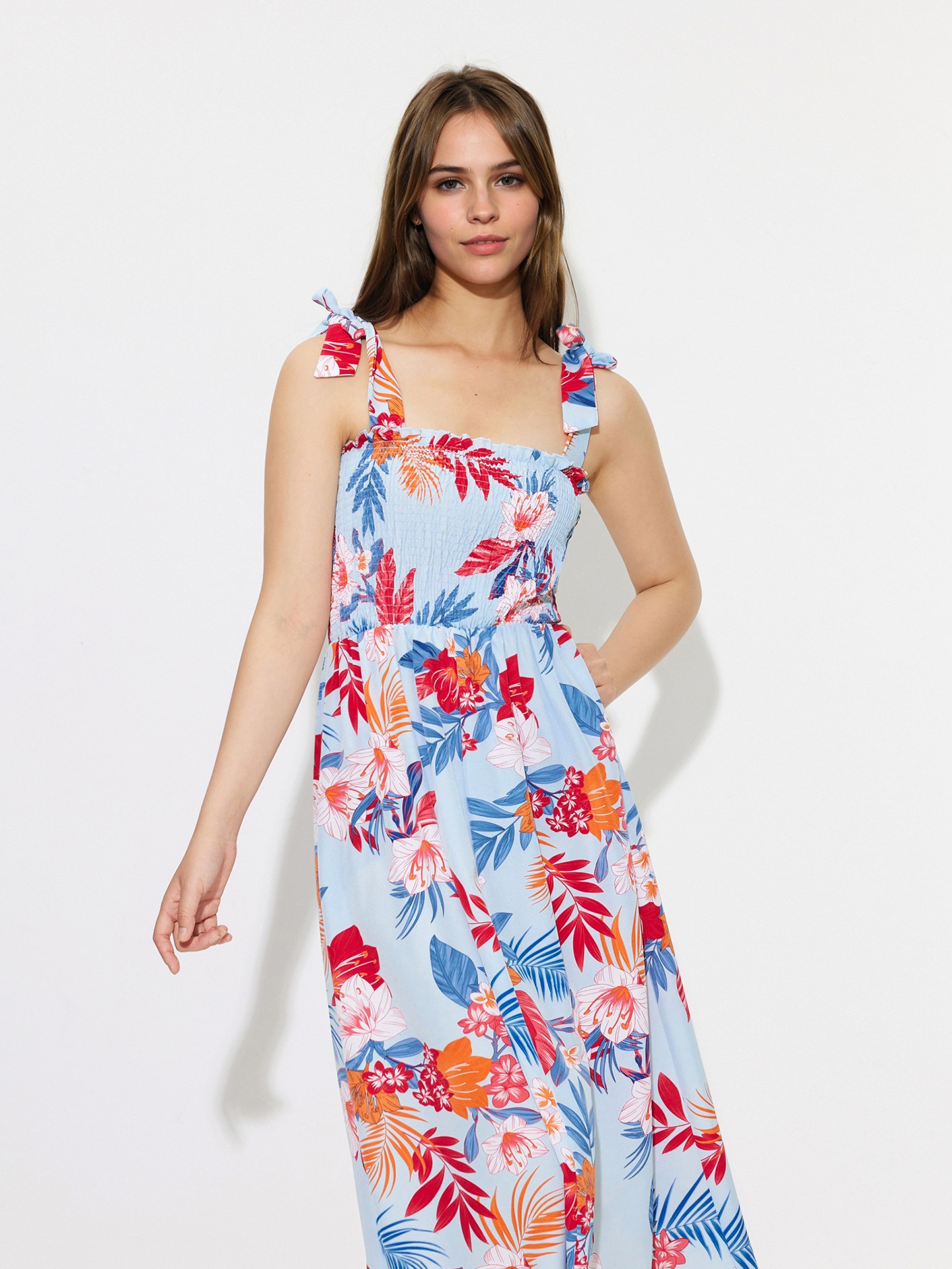 Blue Smocking A-Line Dress