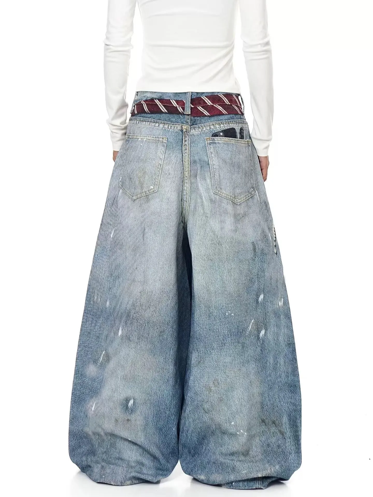High Waist Graphic Print Vintage Light Wash Wide Leg Jeans 