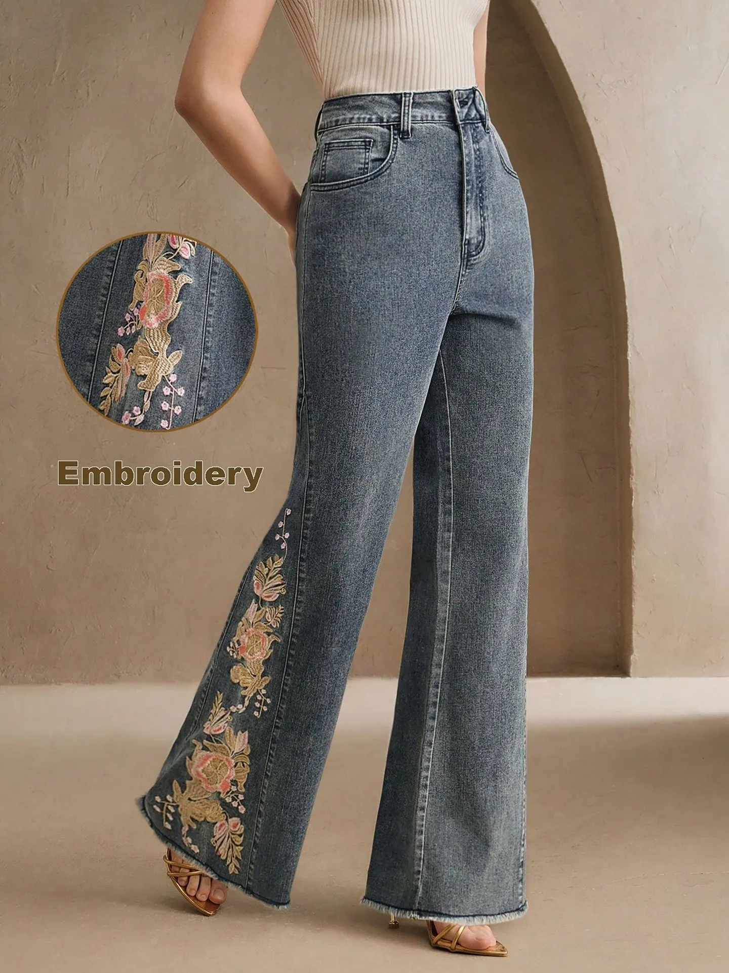 Medium Stretch Vintage Embroidered Flare Leg Jeans