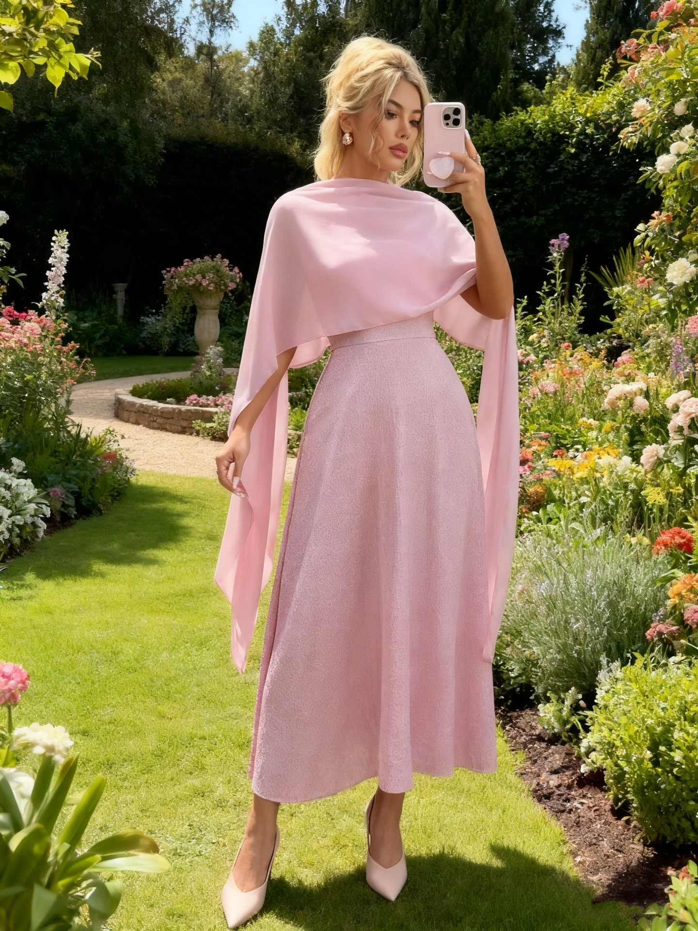 Pink Cape A-Line Dress