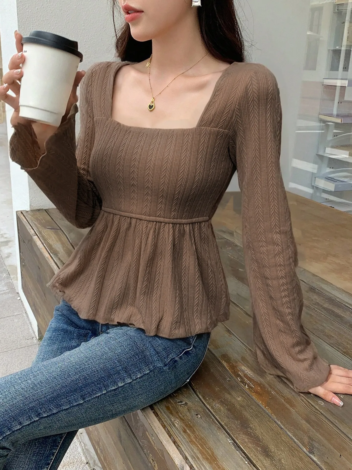 Textured Square Neck Peplum Top | Savana | Bestsellers