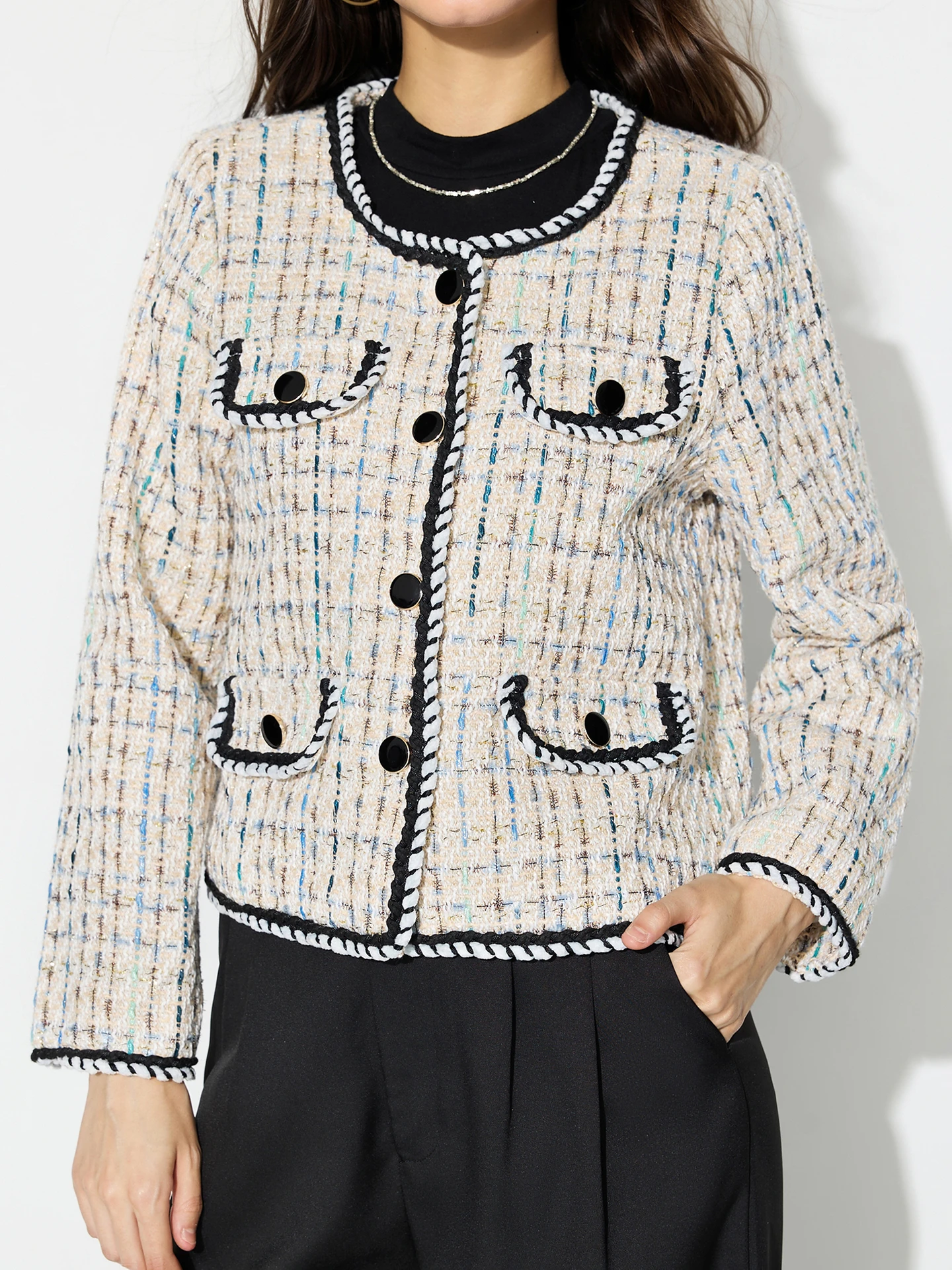 Contrast Stitch Tweed Jacket | Savana | Bestsellers