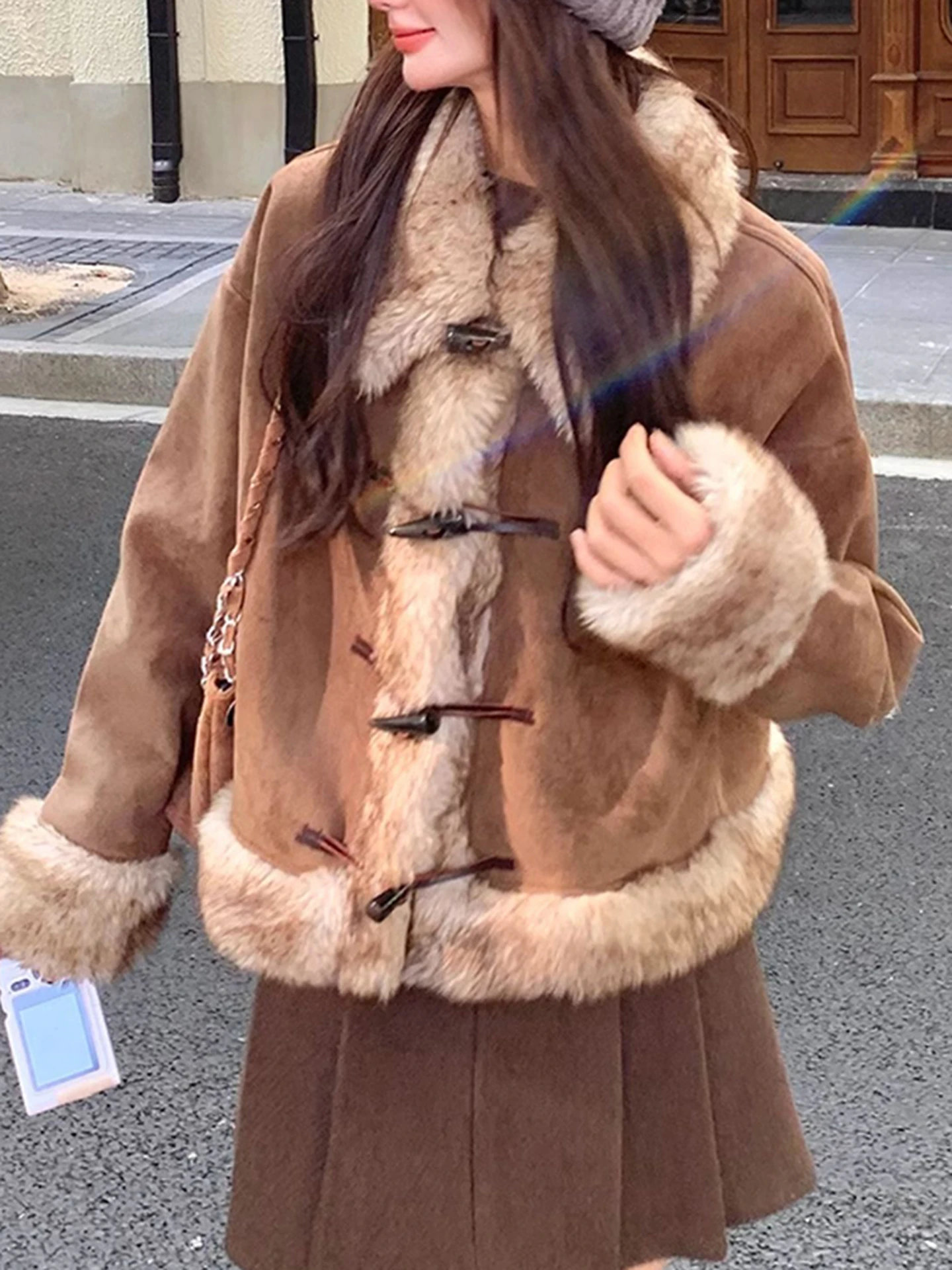 Faux Fur Trim Faux Leather Coat Savana Bestsellers