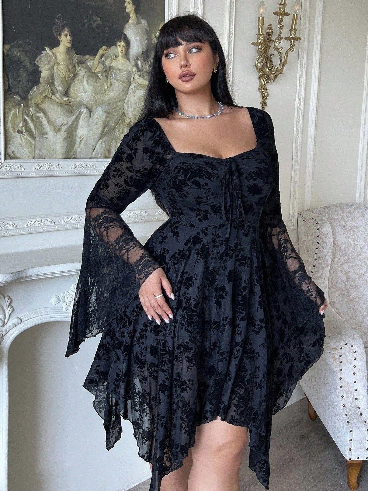 Black Plus Size Pleated A-Line Dress